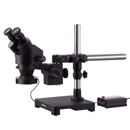 Amscope 3.5X-45X Black Stereo Zoom Microscope With Single-Arm Boom Stand With 80-LED Ring Light SM-3BX-80MB-B